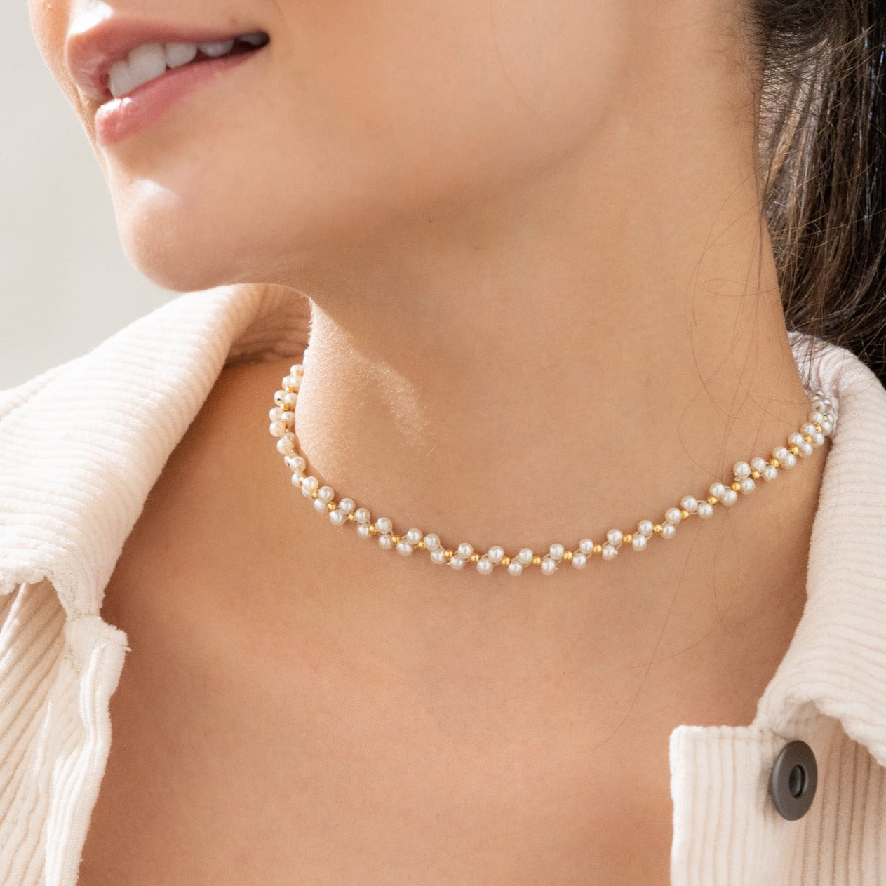 Choker tejido perlas