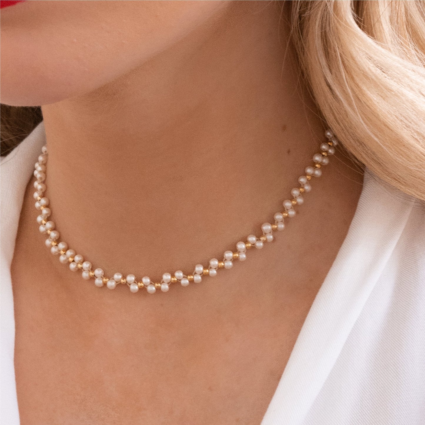 Choker tejido perlas